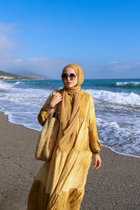 Tonsürton Desen Elbise Yağ Yeşil