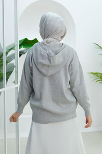 Triko Fermuarlı Sim Detay Hırka Gri