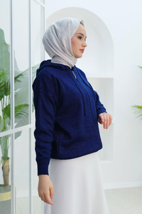 Triko Fermuarlı Sim Detay Hırka Lacivert