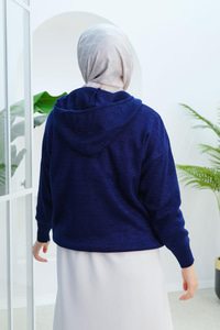 Triko Fermuarlı Sim Detay Hırka Lacivert