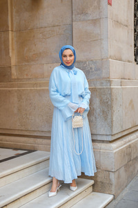 Tül Detay Bağlamalı İkili Takım Açık Mavi