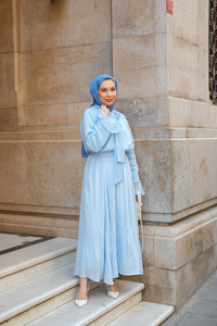 Tül Detay Bağlamalı İkili Takım Açık Mavi