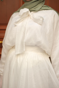 Tül Detay Bağlamalı İkili Takım Beyaz