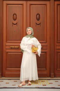 Tül Detay Bağlamalı İkili Takım Beyaz