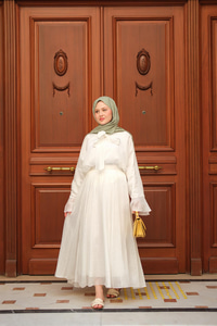 Tül Detay Bağlamalı İkili Takım Beyaz