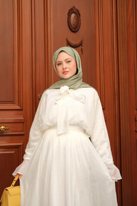 Tül Detay Bağlamalı İkili Takım Beyaz