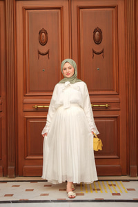 Tül Detay Bağlamalı İkili Takım Beyaz