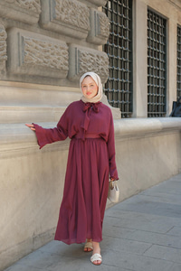 Tül Detay Bağlamalı İkili Takım Bordo