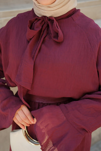 Tül Detay Bağlamalı İkili Takım Bordo