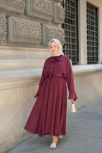 Tül Detay Bağlamalı İkili Takım Bordo