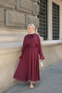 Tül Detay Bağlamalı İkili Takım Bordo