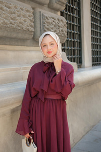 Tül Detay Bağlamalı İkili Takım Bordo