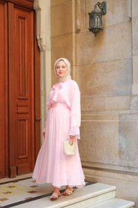 Tül Detay Bağlamalı İkili Takım Pembe