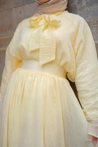 Tül Detay Bağlamalı İkili Takım Sarı