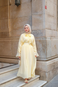 Tül Detay Bağlamalı İkili Takım Sarı