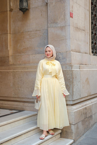 Tül Detay Bağlamalı İkili Takım Sarı