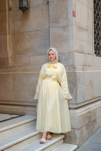 Tül Detay Bağlamalı İkili Takım Sarı