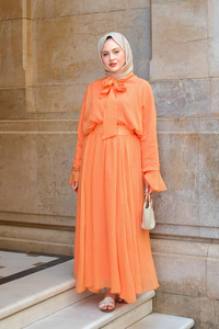 Tül Detay Bağlamalı İkili Takım Turuncu