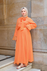 Tül Detay Bağlamalı İkili Takım Turuncu