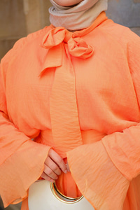 Tül Detay Bağlamalı İkili Takım Turuncu