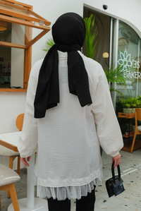 Tül Detay Çift Cepli Gömlek Beyaz