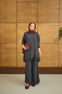 Tül Detay İkili Takım Antrasit