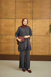 Tül Detay İkili Takım Antrasit