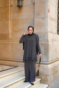 Tül Detay İkili Takım Antrasit