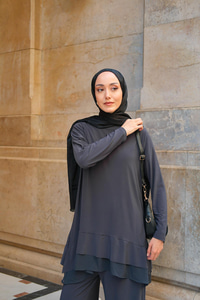 Tül Detay İkili Takım Antrasit