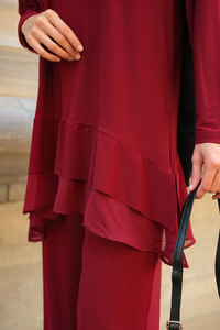 Tül Detay İkili Takım Bordo