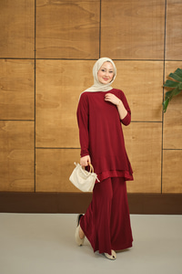 Tül Detay İkili Takım Bordo