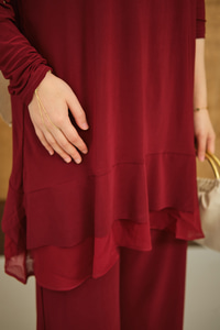 Tül Detay İkili Takım Bordo