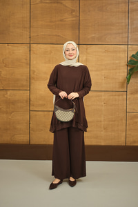 Tül Detay İkili Takım Kahverengi