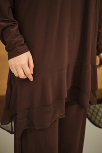 Tül Detay İkili Takım Kahverengi