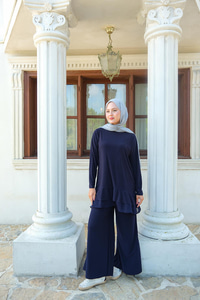 Tül Detay İkili Takım Koyu Lacivert