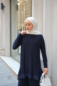 Tül Detay İkili Takım Lacivert