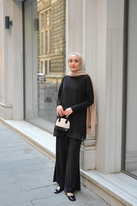 Tül Detay İkili Takım Siyah