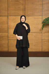 Tül Detay İkili Takım Siyah