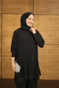 Tül Detay İkili Takım Siyah