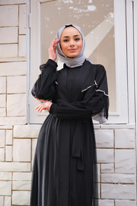TUL DETAY INCI ISLEMELI ABAYA-SIYAH