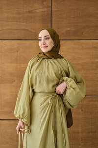 Tül Detay Pelerinli Etekli Takım Fıstık Yeşil