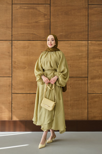 Tül Detay Pelerinli Etekli Takım Fıstık Yeşil