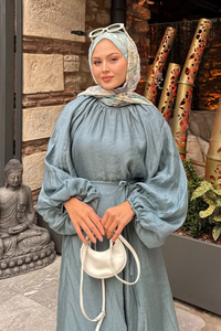 Tül Detay Pelerinli Etekli Takım İndigo Mavi