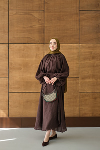 Tül Detay Pelerinli Etekli Takım Kahverengi