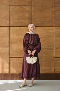 Tül Detay Pelerinli Etekli Takım Mürdüm