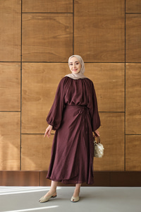 Tül Detay Pelerinli Etekli Takım Mürdüm