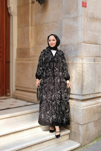 Tyess Desenli Elbise Siyah