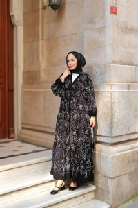 Tyess Desenli Elbise Siyah