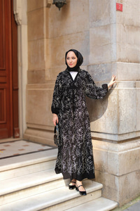 Tyess Desenli Elbise Siyah