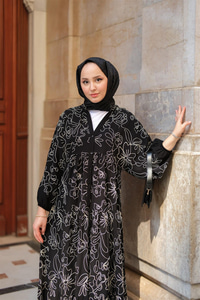 Tyess Desenli Elbise Siyah